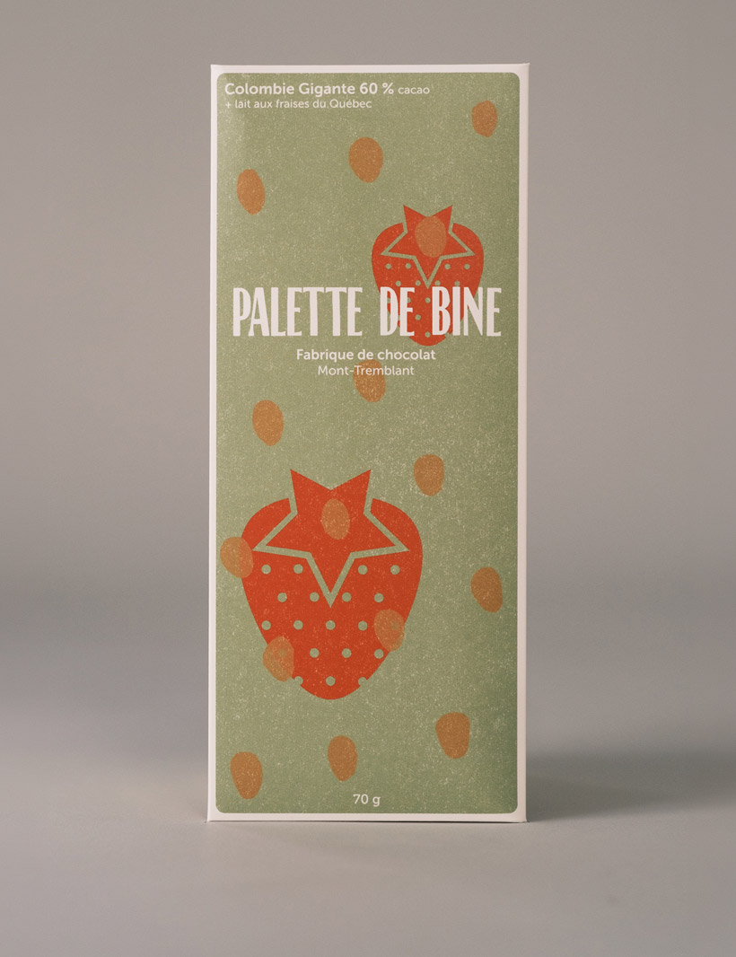 Emballage de la tablette de chocolat Colombie huila 60% à la fraise  biologique du québec